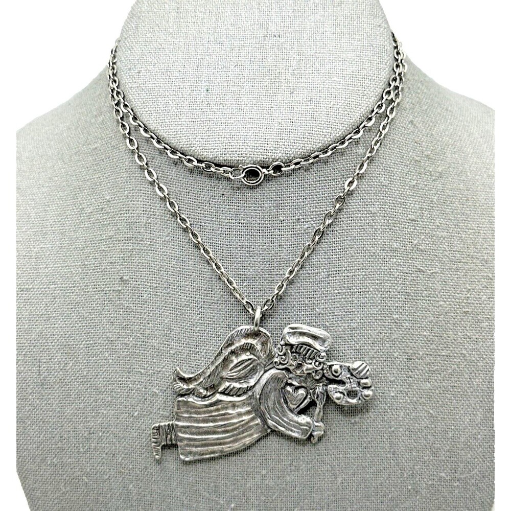 Vintage MARCIE USA Pewter Angel Pendant Necklace Artist Painting Art Palette 24"
